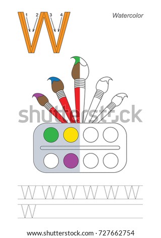 Letter W Watercolor Coloring Book Educate Stock Vector 727662754 ... Letter W Watercolor Coloring Book Educate Stock Vector 727662754 ...