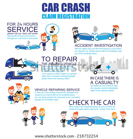 Insurance Car Crash Cartoon Characters Infographic Stock Vector