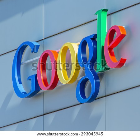 Zurich, Switzerland - 24 June, 2015: Google sign on the wall of the Google office building. Google is a multinational technology company specializing in Internet-related services and products.