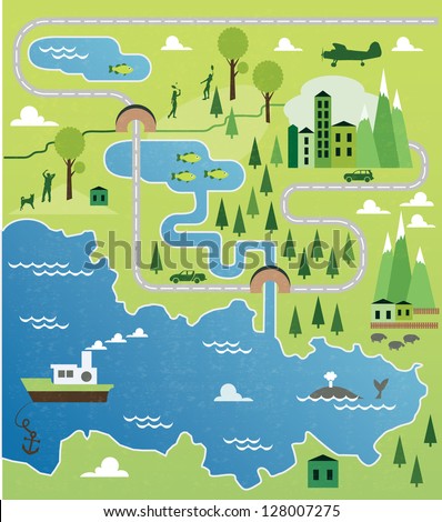 Resort Island Illustrated Map Tourist Destination Stock Vector ...