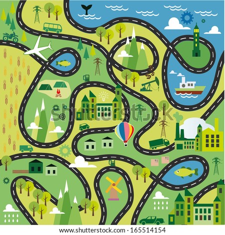 Cartoon Map Seamless Pattern Roads Stock Vector 165514154 - Shutterstock