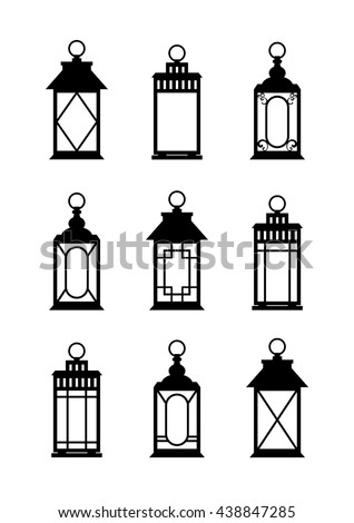 Lanterns silhouettes. Print. Lantern Wedding. Set of lanterns on a white background. Vector Illustration.