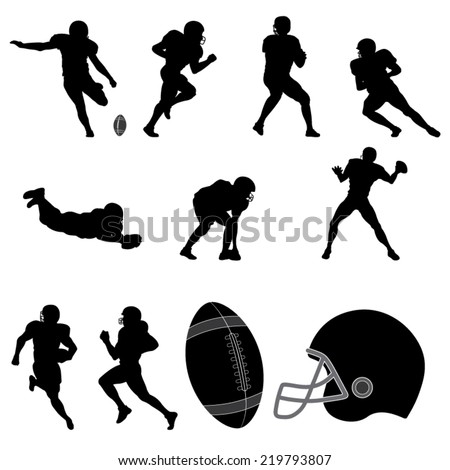 Set American Football Players Silhouette Vector Stock Vector (Royalty