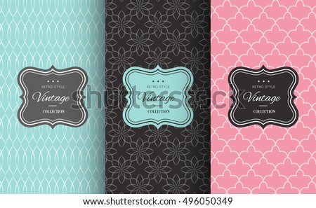 Retro chic seamless pattern background. Vector illustration for design. Abstract geometric frame. Stylish decorative label set Art decoration texture wallpaper package Elegant fashion simple border