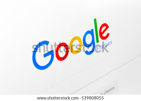 Paris, France - December 15, 2016: Google.fr homepageon the screen. Google is world's most popular search engine