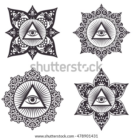 Set Ornamental Indian Elements Symbols Stock Vector 