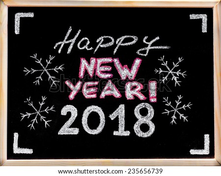 Happy new year 2018, hand writing with chalk on blackboard, vintage concept