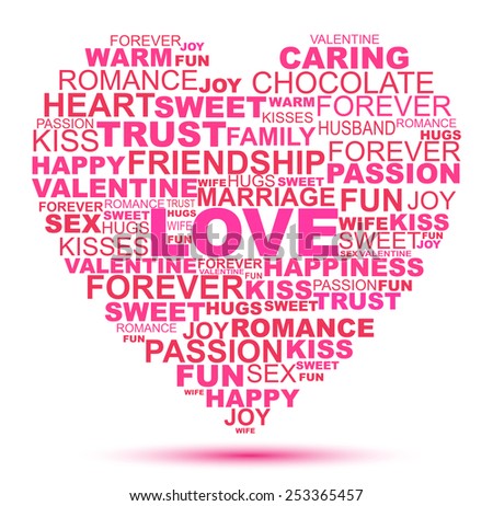Love Word Collage In Heart Shape Love Word Collage In Heart Shape