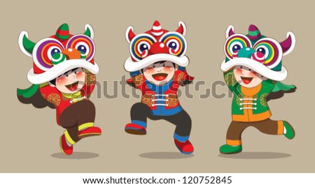Kids playing lion dance