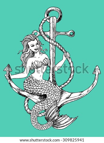 Pretty Siren Mermaid Pin Girl Sitting Stock Vector ...