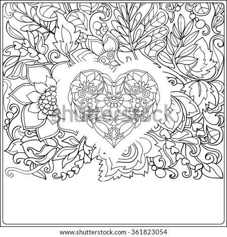 Hand Drawn Floral Pattern And Decorative Love Heart For Valentines Day Vector IllustrationColoring