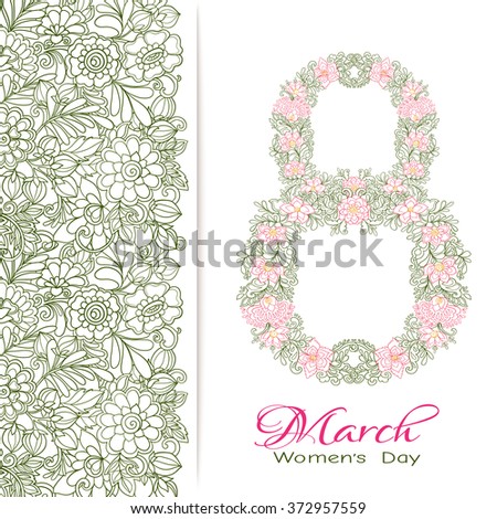 Luxury greeting card for the holiday on 8 March - Word Women's Day. Vector illustration.