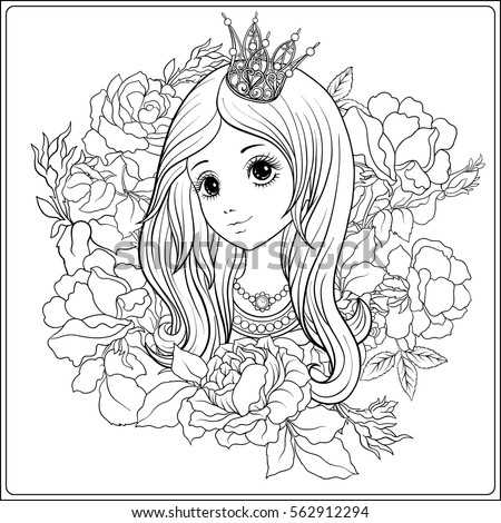 young nice girl in princess crown in the garden of roses outline drawing coloring page - Outline Pictures For Coloring young nice girl in princess crown in the garden of roses outline drawing coloring page - Outline Pictures For Coloring