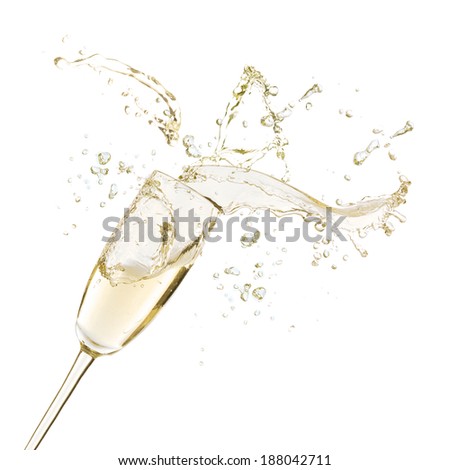 Glass of champagne with splash, isolated on white