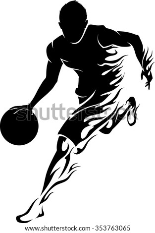 basketball player flame flaming trail of basketball athlete silhouette