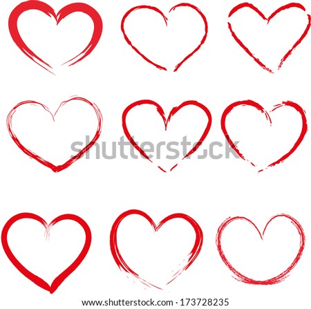 Set of red hand-drawn hearts vector