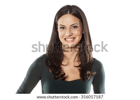 stock photo beautiful young woman with fake smile 356017187