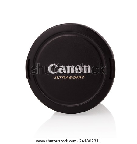 BELGRADE, SERBIA - JANUARY 5, 2015: Cap of Canon Ultrasonic lens. Canon is a Japanese company that makes imaging and optical products.