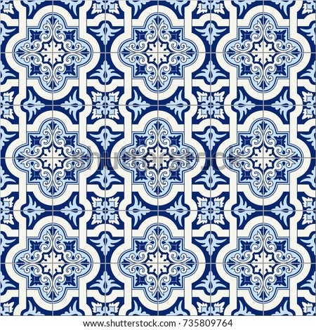 Gorgeous Seamless Pattern White Blue Moroccan Stock Vector ...