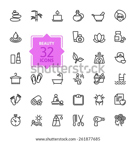 Outline web icon set - Spa & Beauty