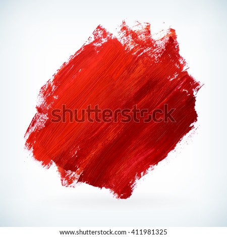 Red paint artistic dry brush stroke. Watercolor acrylic hand painted backdrop for print, web design and banners. Realistic vector background texture