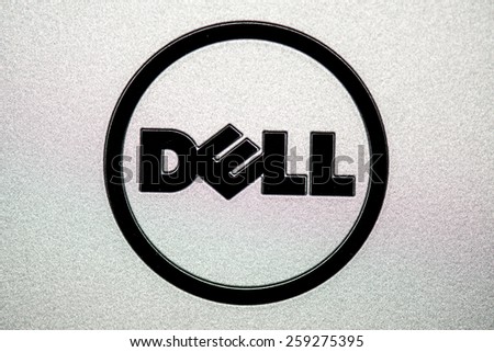 BRATISLAVA, SLOVAKIA - MARCH 10 : Dell logo made from stainless steel on notebook cover black color, in Bratislava, Slovakia on March 10, 2015