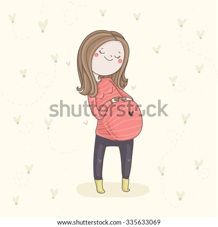 Cute pregnant woman. Waiting for baby vector illustration.