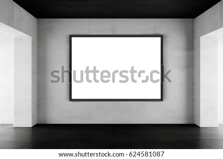Horizontal poster mockup in a industrial black and white interior 3d render Horizontal poster mockup in a industrial black and white interior 3d render