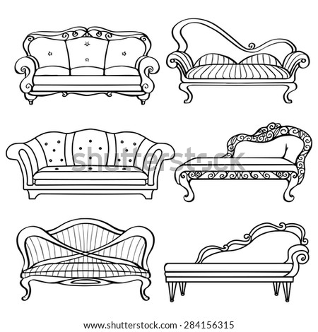 Set Sofas Drawings Sketch Style Vector Stock Vector 