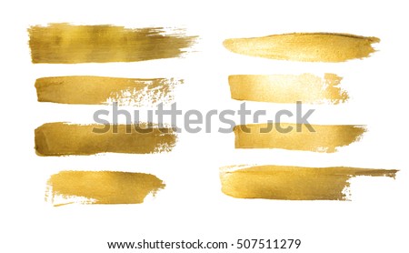 Collection of golden paint strokes to make a background for your design, golden hot foil, gold leaf