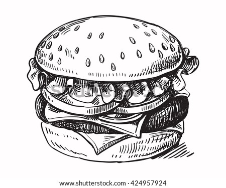 Vector Black Hand Drawn Hamburger On Stock Vector 424957924 - Shutterstock