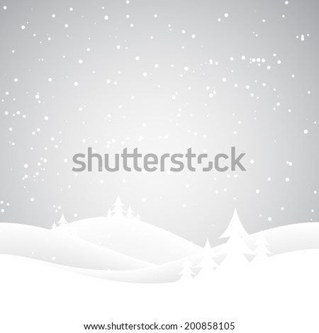 Snow covered wintery scene.Snow falling over a fir tree forest