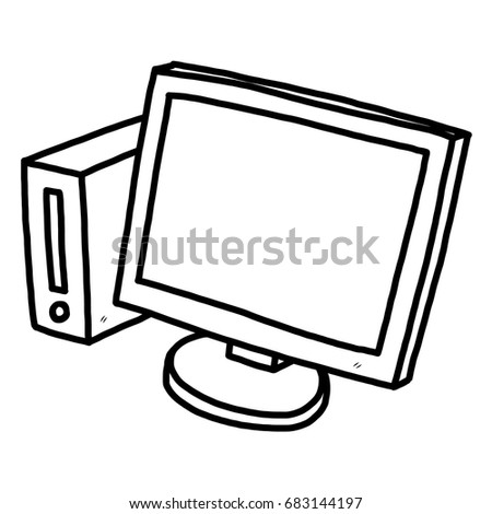 Computer Cartoon Vector Illustration Black White Stock Vector 683144197 ...