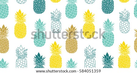 Fresh Blue Yellow Pineapples Vector Repeat Seamless Pattrern in Grey and Yellow Colors. Great for fabric, packaging, wallpaper, invitations.