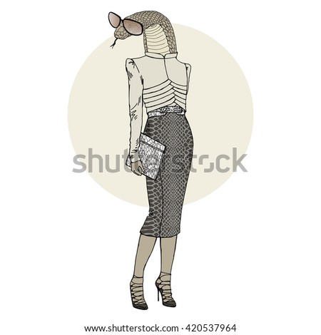 Dressed Snake Woman Furry Art Illustration Stock Vector 420537964 ...