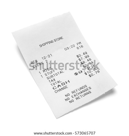 Paper Sales Receipt Isolated On White Stock Photo (Royalty Free ...