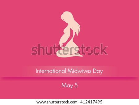 International Midwives Day vector. Pink background with pregnant woman. Silhouette of a pregnant woman sitting