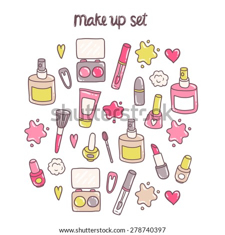 Cute Cartoon Hand Drawn Makeup Kit Stock Vector 278740397 - Shutterstock