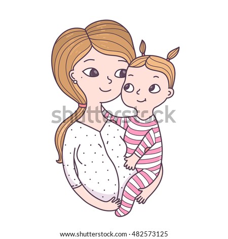 Pregnant Woman Holding Baby Cute Cartoon Stock Vector 482573125 ...