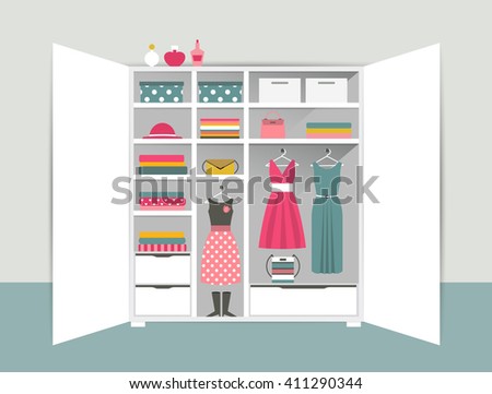 Open Wardrobe White Closet Tidy Clothes Stock Vector 411290344 ...