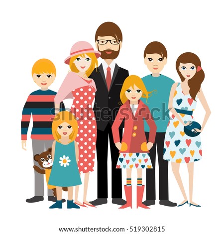 https://thumb7.shutterstock.com/display_pic_with_logo/1469882/519302815/stock-vector-big-family-with-many-children-man-and-woman-in-love-relationship-flat-vector-519302815.jpg