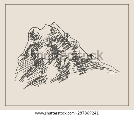 Mountain Cliff Scenery Sketch Hand Drawing In Engraving Etching Style For Extreme Climbing Sport Mountain Cliff Scenery Sketch Hand Drawing In Engraving Etching Style For Extreme Climbing Sport