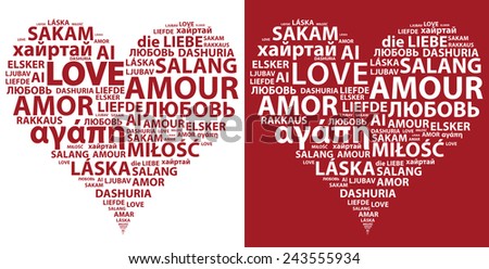 Red And White Hearts Made From Word Love In Different Languages Red And White Hearts Made From Word Love In Different Languages