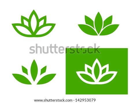 Simple green lotus plant - set of four vector illustrations