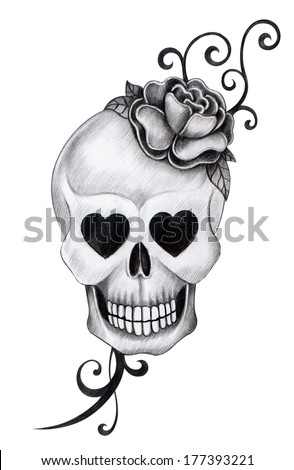 Skull Tattoo Hand Drawing On Paper Stock Illustration 177393221 ...