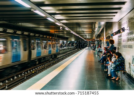 LISBON, PORTUGAL - AUGUST 09, 2017: People Travel By Subway Train In Downtown Lisbon City.