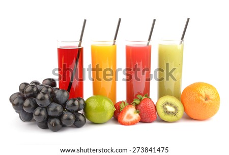 Fresh fruit juices on white 