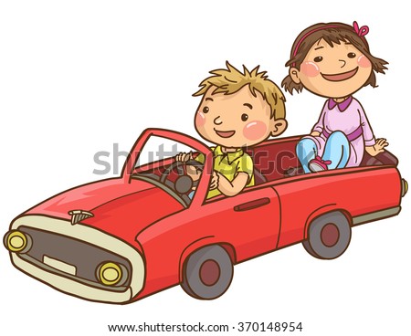 Boy Driving Girl His Toy Car Stock Vector 370148954 - Shutterstock