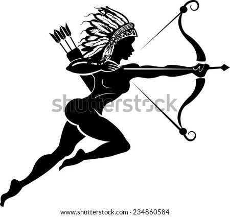 Indian Woman Hunter Tattoo Bow Arrow Stock Vector ...