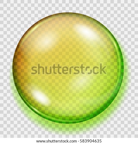 Big transparent yellow and green sphere with shadow on transparent background. Transparency only in vector file